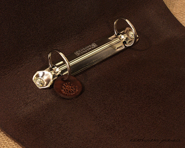 A5 dark brown leather 2 ring binder - celtic cross design open - earthworks journals A5B010