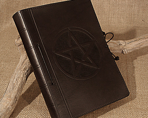 A5 black leather journal - pentagram - earthworks journals - A5C022