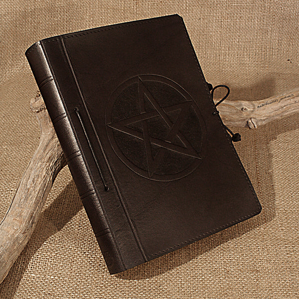 A5 black leather journal - pentagram - earthworks journals - A5C022