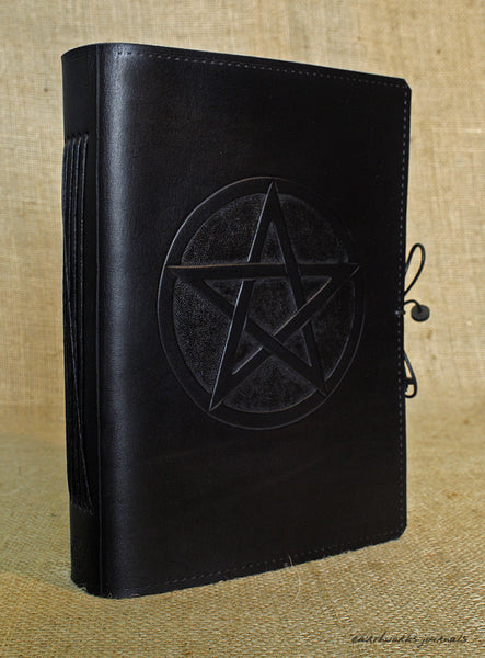 A5 black leather journal - pentagram 3 - earthworks journals - A5C025