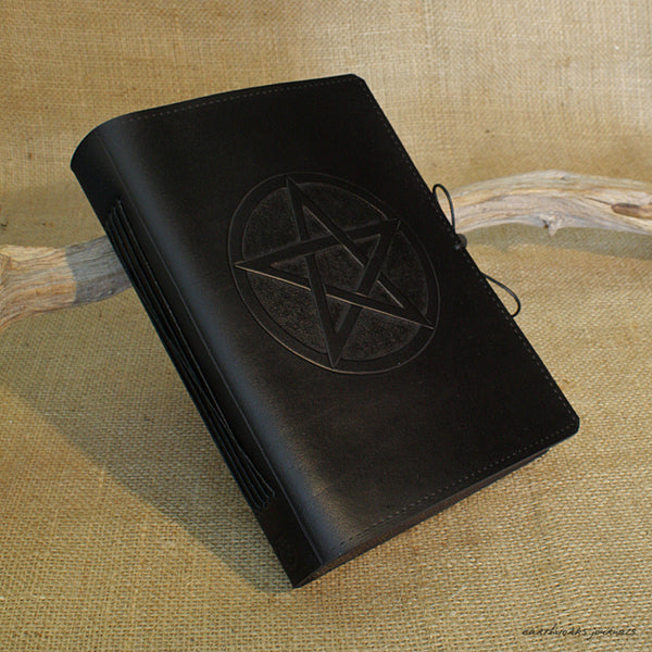 A5 black leather journal - pentagram 2 - earthworks journals - A5C025