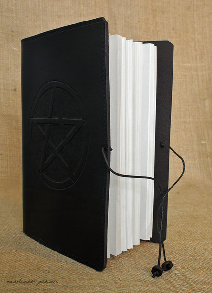 A5 black leather journal - pentagram open - earthworks journals - A5C025