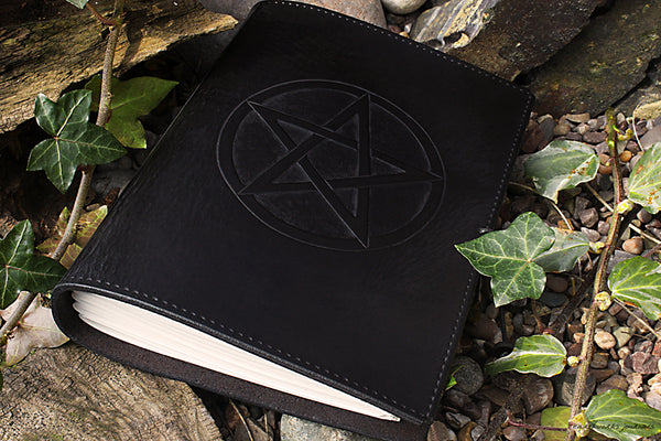 A5 black leather journal - pentagram - earthworks journals - A5C025