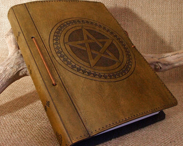 A5 brown leather journal - book of shadows - pentagram - earthworks journals - A5C004