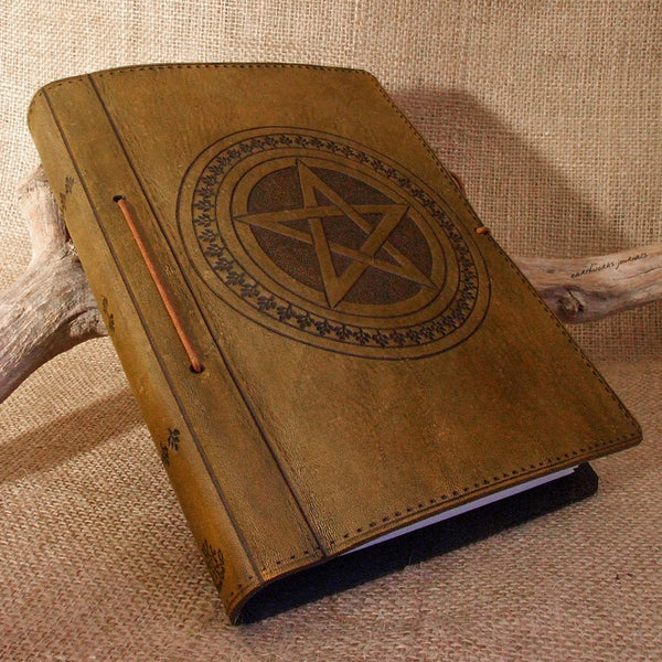 A5 brown leather journal - book of shadows - pentagram - earthworks journals - A5C004
