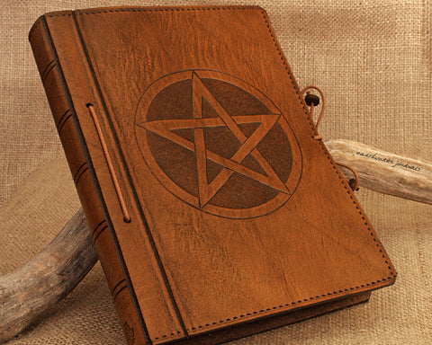 A5 brown leather journal - book of shadows - pentagram - pentacle - earthworks journals - A5C020