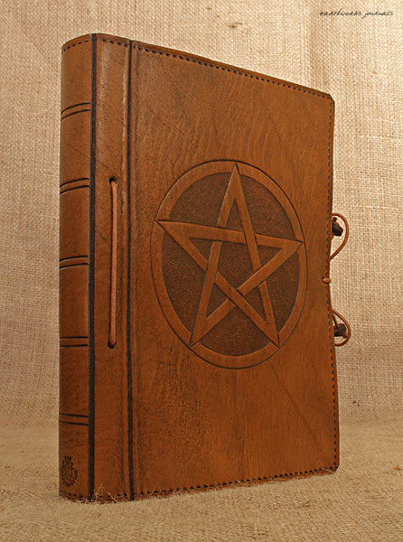 A5 brown leather journal - book of shadows - pentagram - pentacle 3 - earthworks journals - A5C020