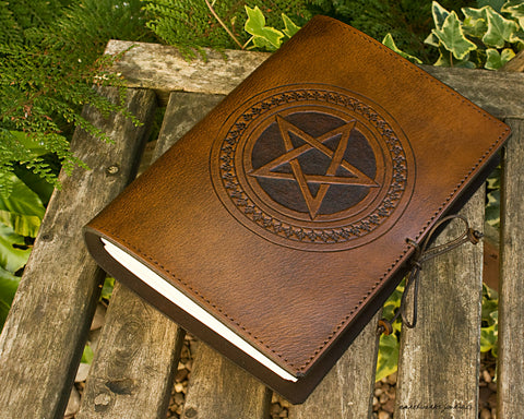A5 brown leather journal - pentagram - earthworks journals - A5C029