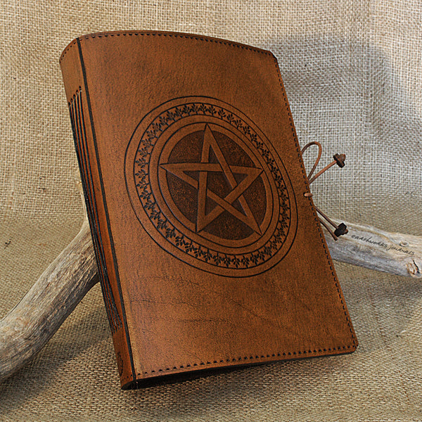 A5 brown leather journal - pentagram 2 - earthworks journals - A5C029