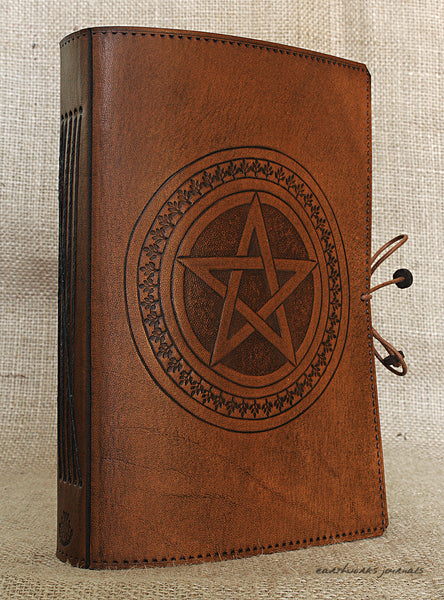 A5 brown leather journal - pentagram 3 - earthworks journals - A5C029