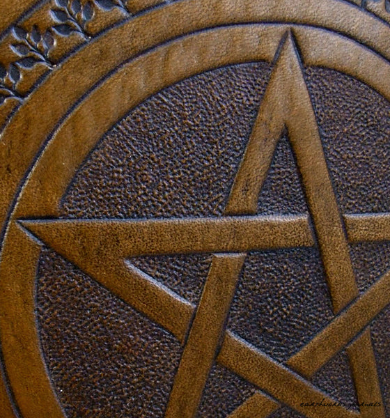 A5 brown leather journal - book of shadows - pentagram detail - earthworks journals - A5C004