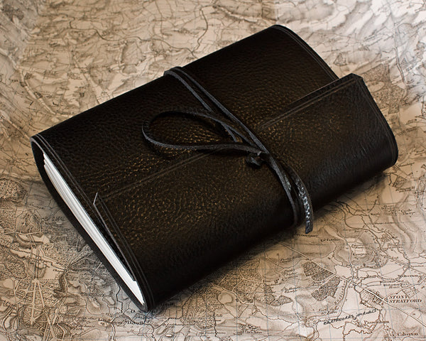 A5 rugged black leather journal - wraparound - earthworks journals - A5W008