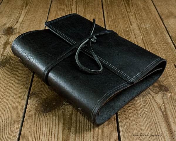 A5 rugged black leather organiser - wraparound - earthworks journals - A5WB007