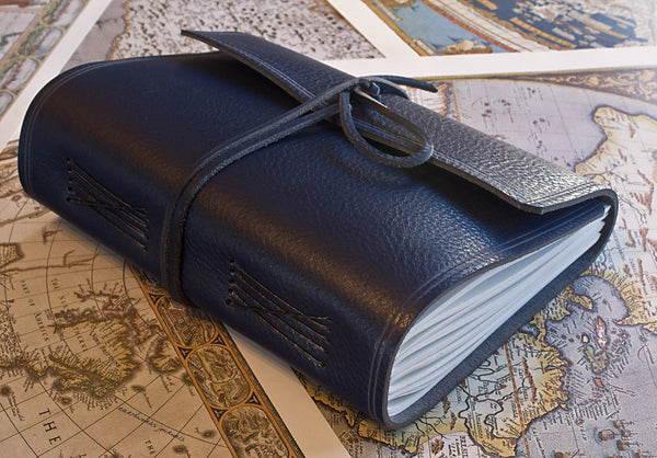 A5 rugged blue leather journal - wraparound - earthworks journals - A5W010