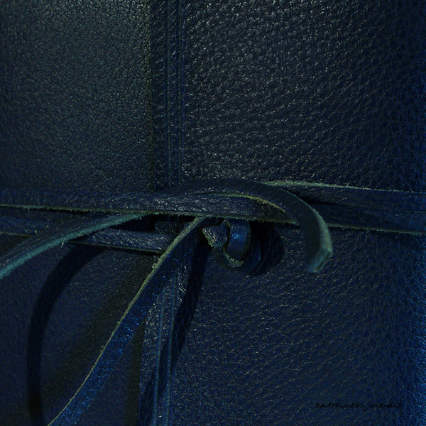 A5 rugged blue leather journal - wraparound detail - earthworks journals - A5W010