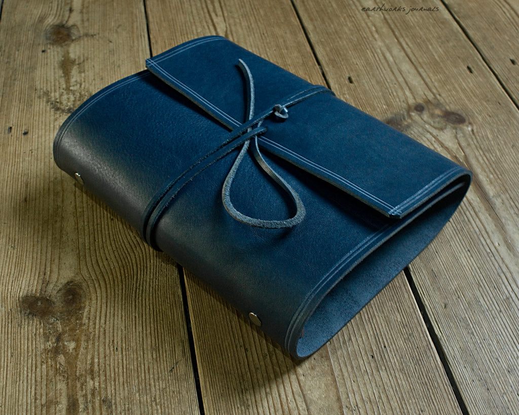 A5 rugged blue leather organiser - wraparound - earthworks journals - A5WB009