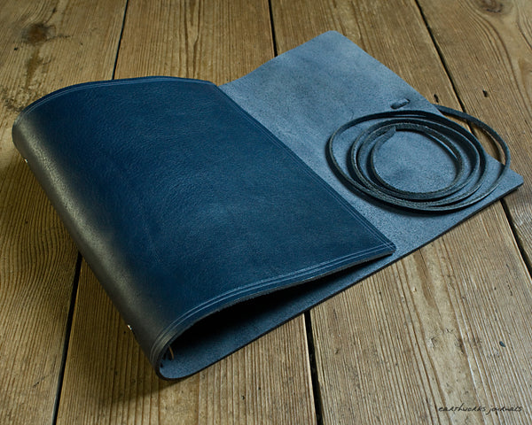 A5 rugged blue leather organiser 3 - wraparound - earthworks journals - A5WB009