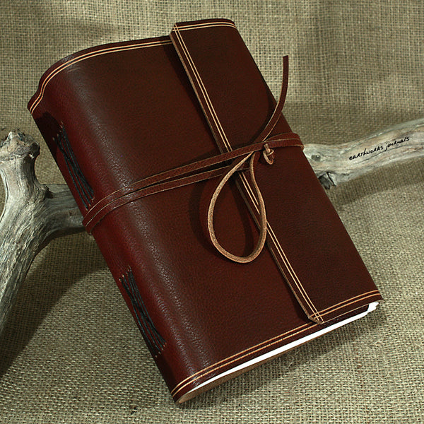 A5 rugged chestnut brown leather journal - wraparound 2 - earthworks journals - A5W007