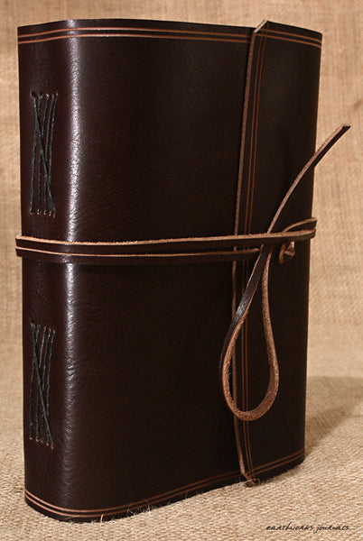A5 rugged dark brown leather journal - wraparound 2 - earthworks journals - A5W001