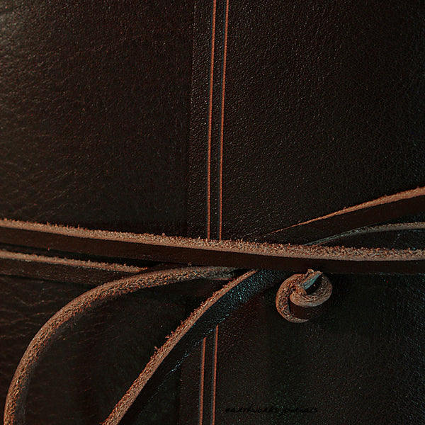 A5 rugged dark brown leather journal - wraparound detail - earthworks journals - A5W001