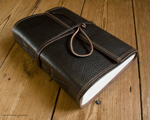 A5 rugged dark brown leather journal - wraparound - earthworks journals - A5W001