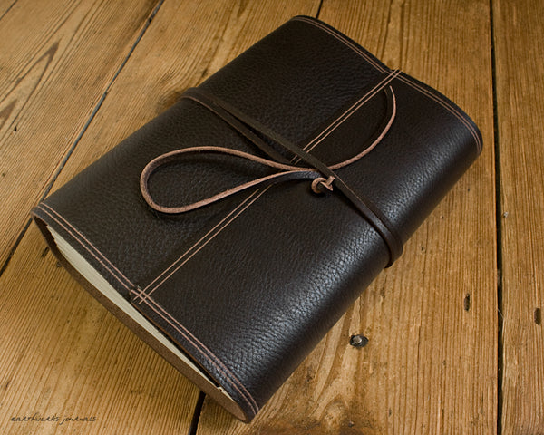 A5 rugged dark brown leather journal - wraparound 4 - earthworks journals - A5W001
