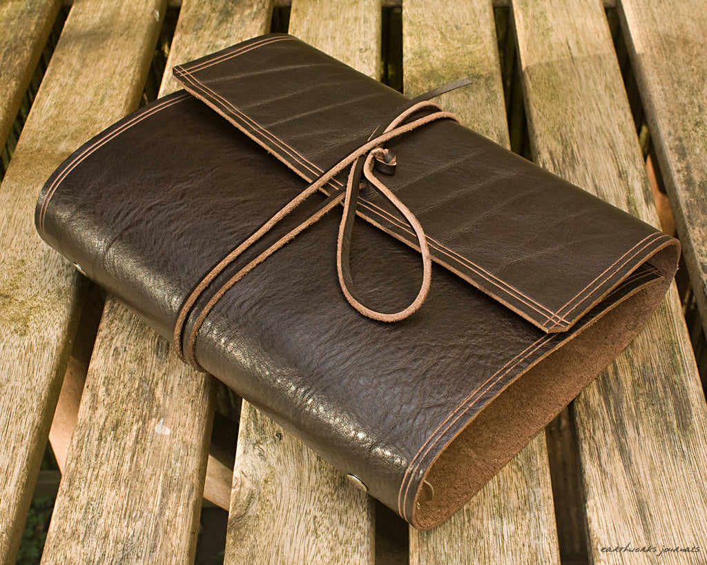 A5 rugged dark brown leather organiser - wraparound - earthworks journals - A5WB002