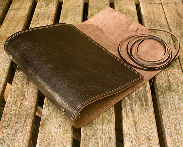 A5 rugged dark brown leather organiser - wraparound 2 - earthworks journals - A5WB002