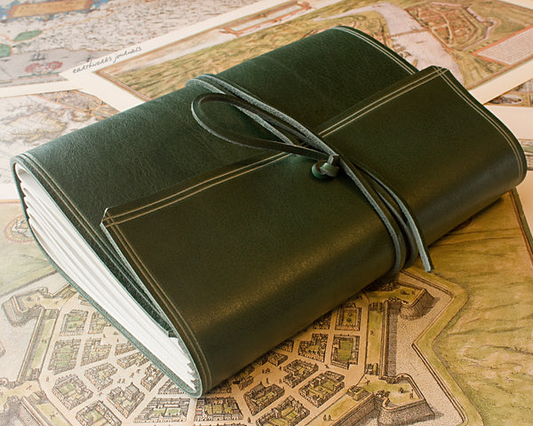 A5 rugged green leather journal - wraparound - earthworks journals - A5W005