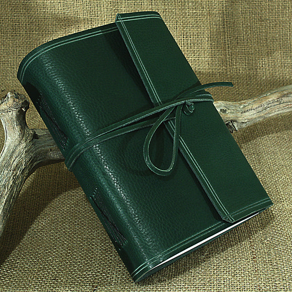 A5 rugged green leather journal - wraparound 2 - earthworks journals - A5W005
