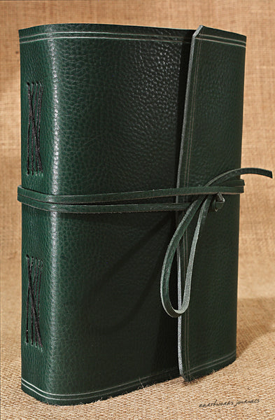 A5 rugged green leather journal - wraparound 3 - earthworks journals - A5W005