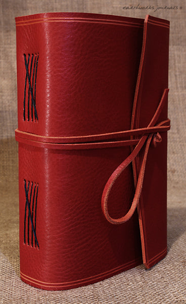 A5 rugged red leather journal - wraparound 2 - earthworks journals - A5W009
