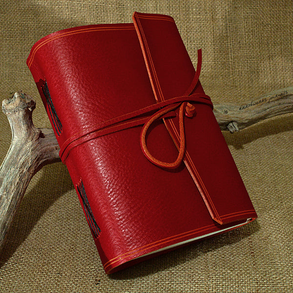 A5 rugged red leather journal - wraparound - earthworks journals - A5W009