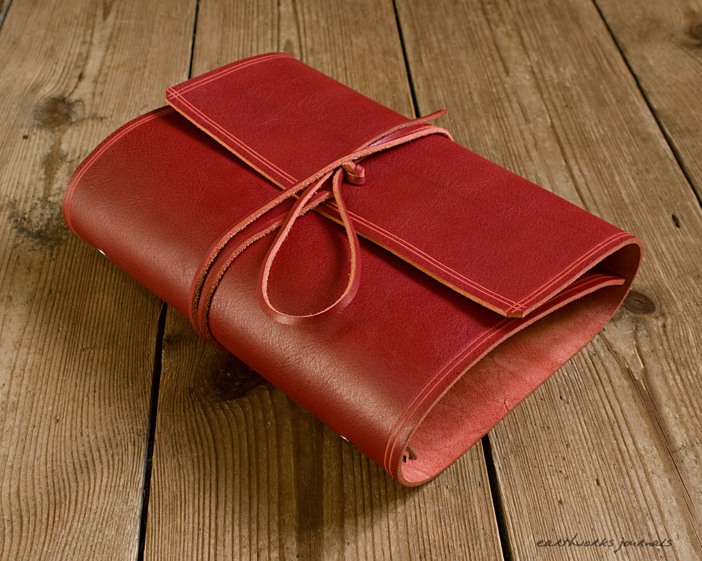 A5 rugged red leather organiser - wraparound - earthworks journals - A5WB006