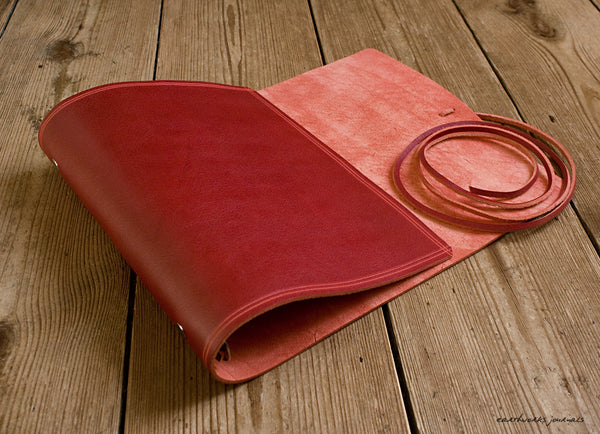 A5 rugged red leather organiser 2 - wraparound - earthworks journals - A5WB006