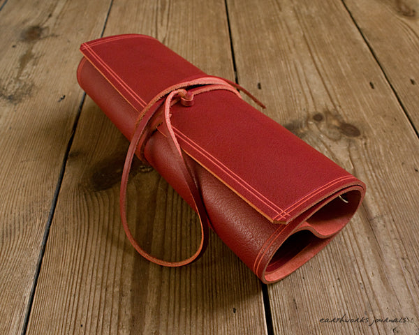 A5 rugged red leather organiser 4 - wraparound - earthworks journals - A5WB006