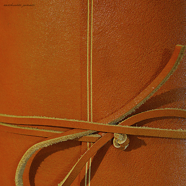 A5 rugged saddle tan leather journal - wraparound detail - earthworks journals - A5W011