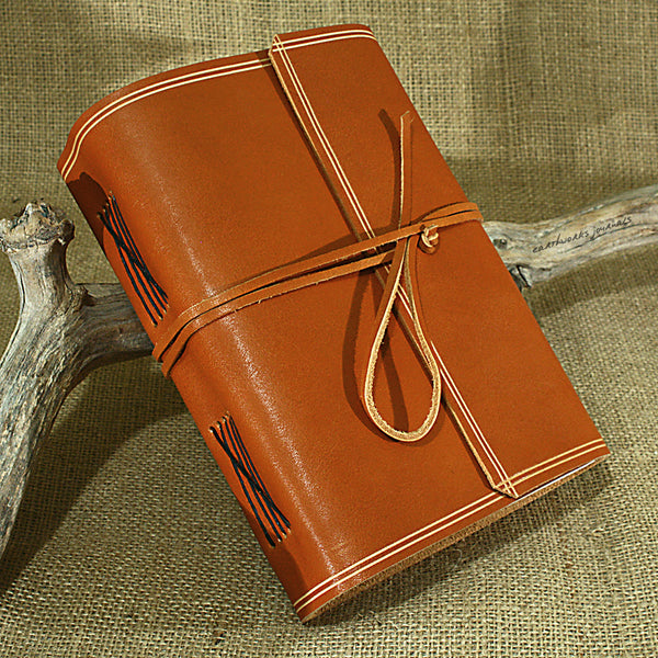 A5 rugged saddle tan leather journal - wraparound 3 - earthworks journals - A5W011