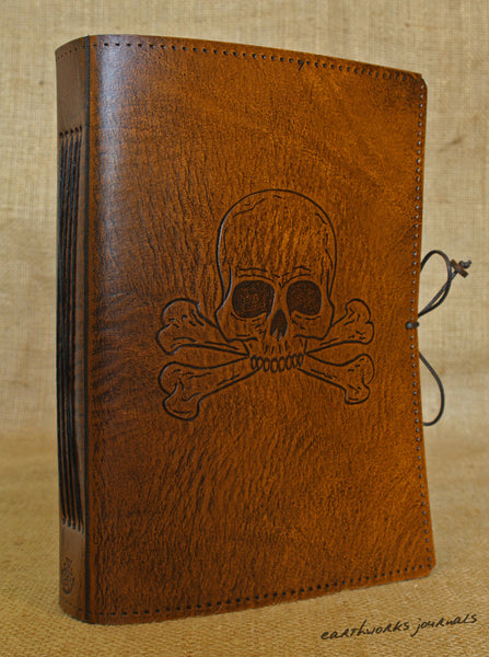 A5 brown leather journal - skull and crossbones 4 - earthworks journals - A5C028