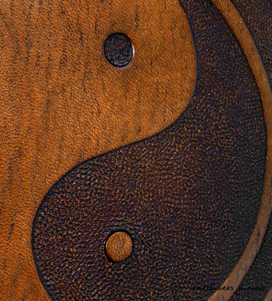 A5 brown leather journal - tai chi - yin yang detail - earthworks journals - A5C015