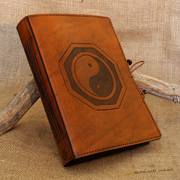 A5 brown leather journal - tai chi - yin yang a - earthworks journals - A5C015