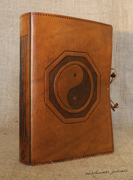 A5 brown leather journal - tai chi - yin yang b - earthworks journals - A5C015