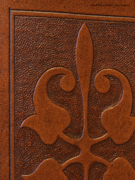 A7 brown leather journal - victorian art nouveau design detail - earthworks journals - A7C007