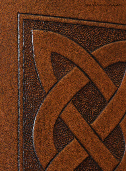 A7 brown leather journal - celtic knot plait design detail - earthworks journals - A7C003