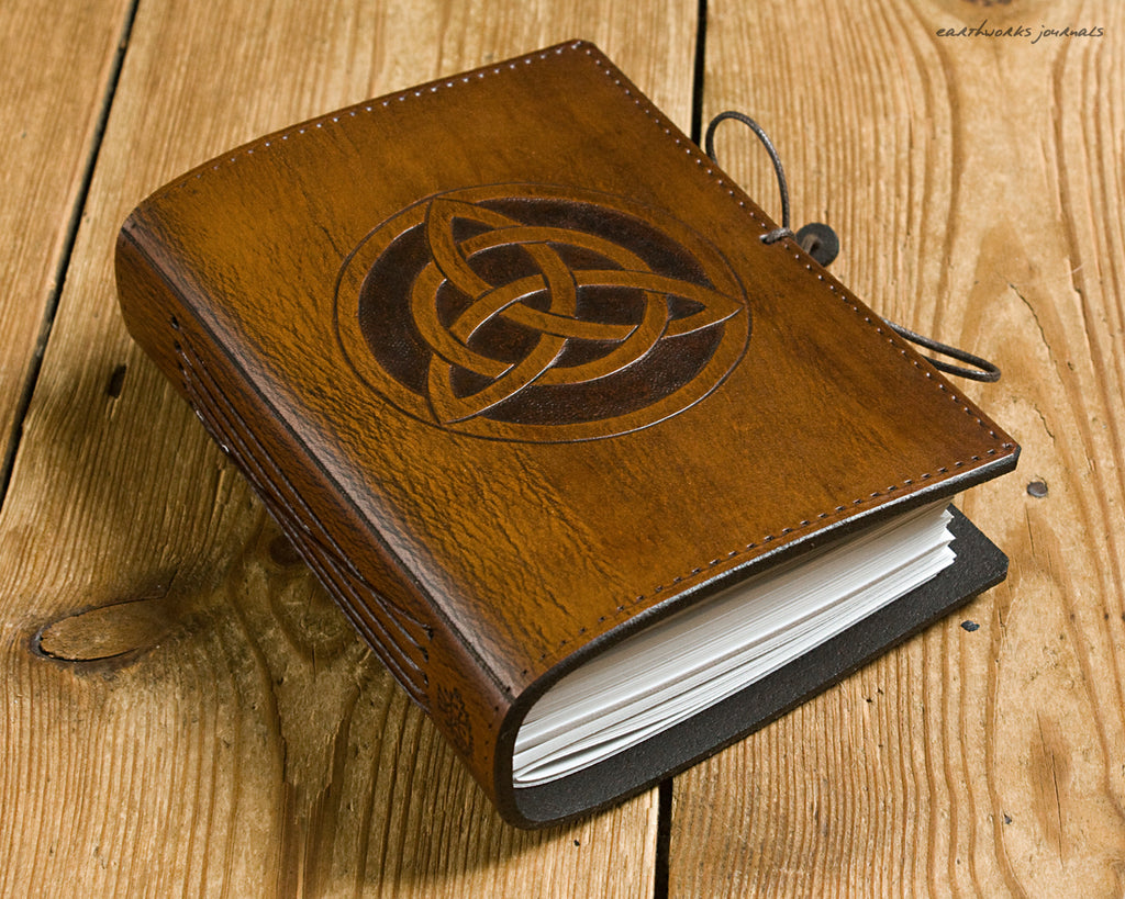 A6 Standard Size Brown Leather Journal, Celtic Triquetra Design