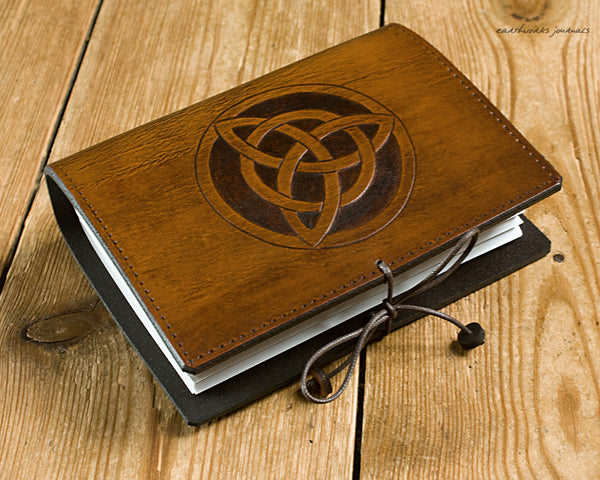 A6 brown leather journal - celtic triquetra - earthworks journals - A6C006