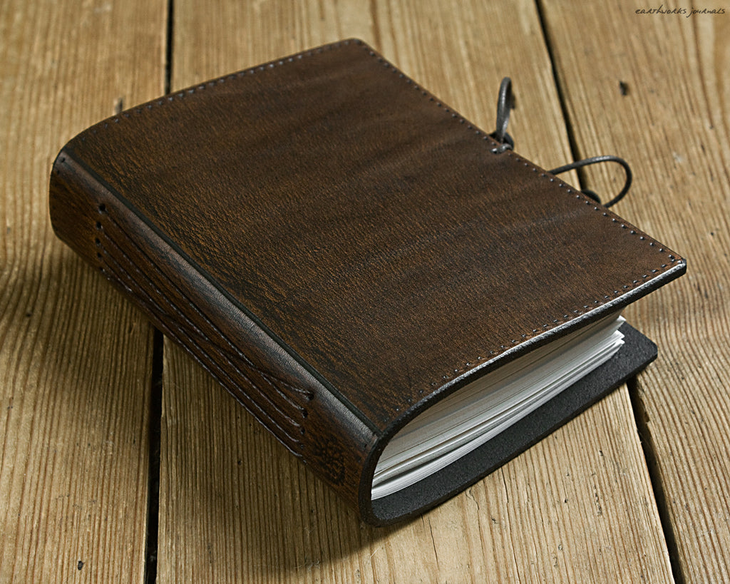 A6 dark brown leather journal - plain classic - earthworks journals A6PC003