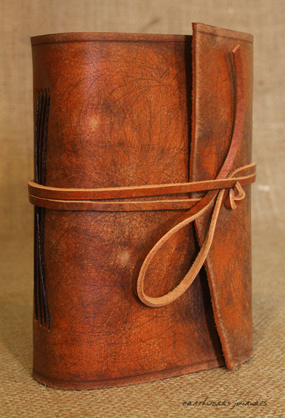 A6 distressed brown leather journal - wraparound 5 - earthworks journals - A6W001