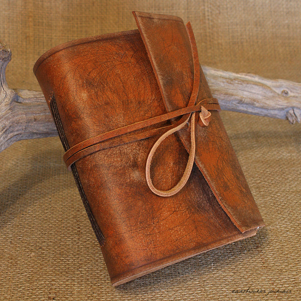 A6 distressed brown leather journal - wraparound 3 - earthworks journals - A6W001