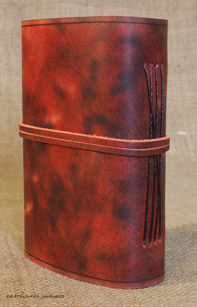 A6 distressed oxblood red leather journal 6 - wraparound - earthworks journals - A6W012